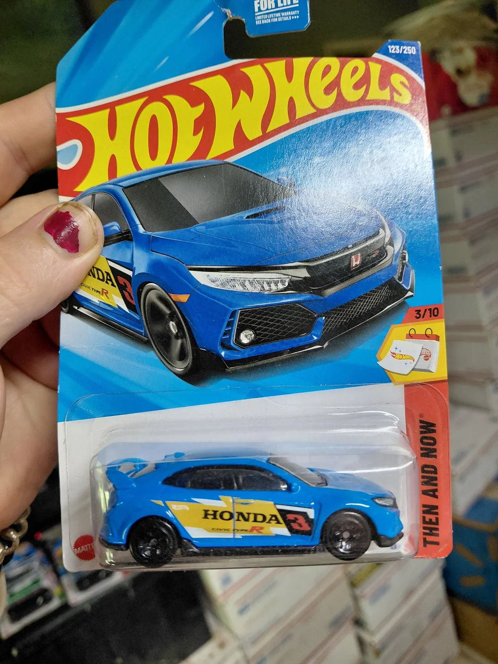 Hot Wheels 2018 Honda Civic Type R in blue, part of the 2025 